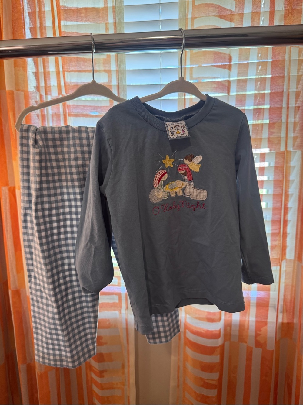 O-Holy Night | Christmas Set Kids Long-Sleeve Blue Set with Gingham Pants